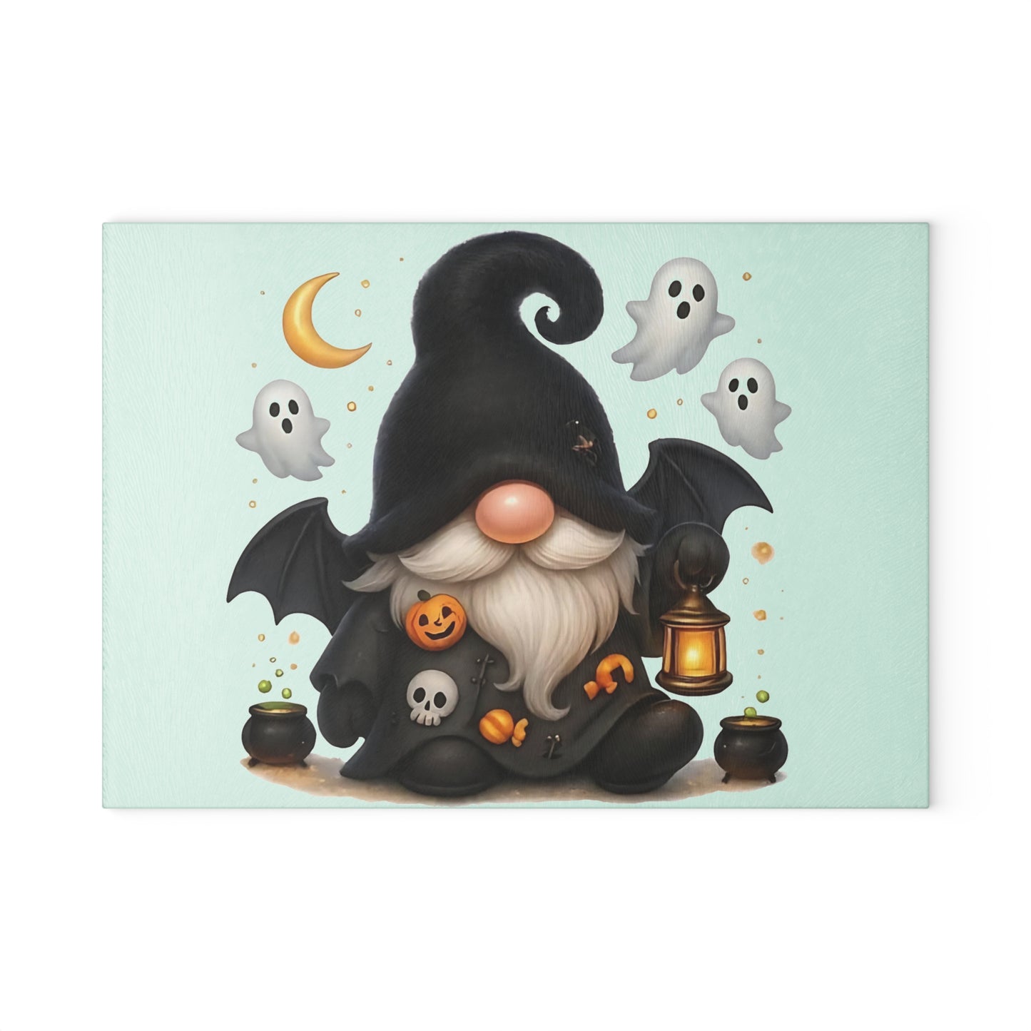 🎃🧙‍♂️ Spooky Halloween Gnome Cutting Board – Haunted Kitchen Décor with Ghosts & Lanterns 👻🕯️