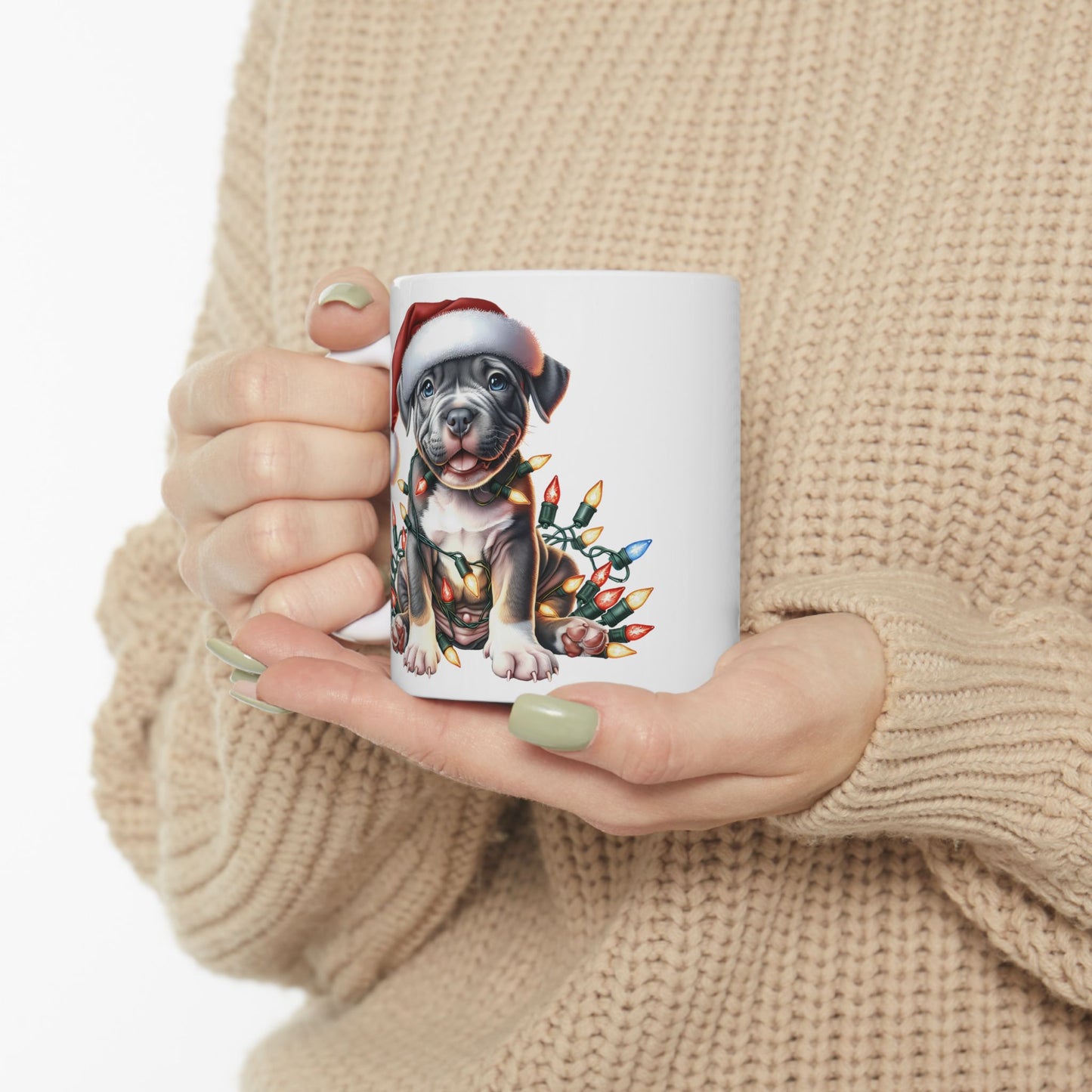 🎄 Pitbull Christmas Lights Mug – Holiday Cheer for Dog Lovers 🐾