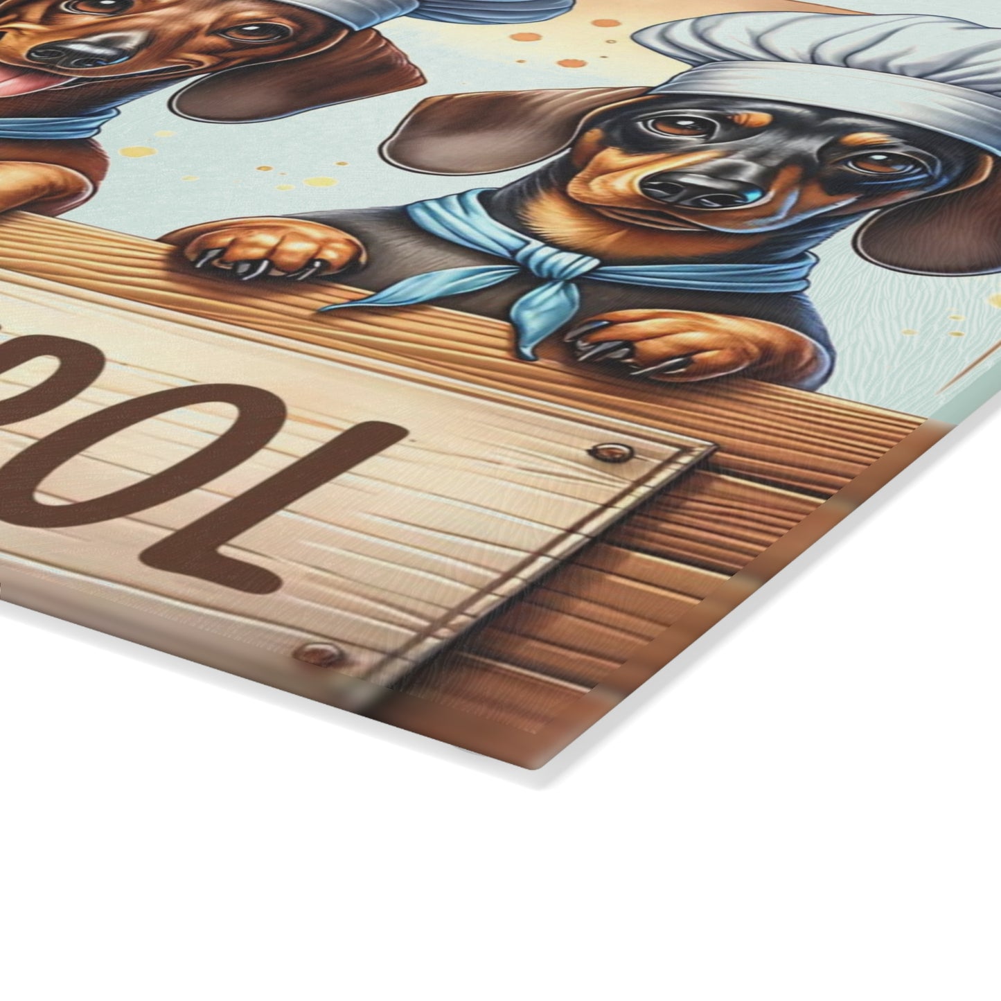 🐾🍪 “Snack Patrol Dachshunds” Glass Cutting Board – Playful Pup Energy for Your Kitchen