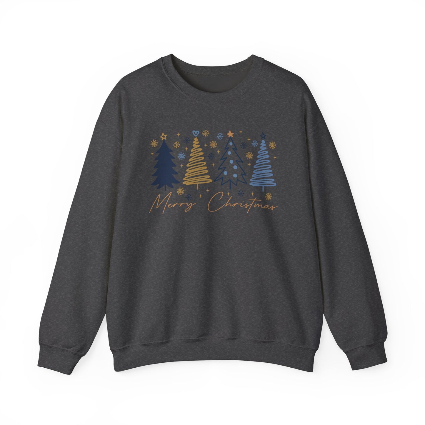 🎄✨ Merry Christmas Sweatshirt – Modern Navy & Gold Holiday Trees ❄️⭐