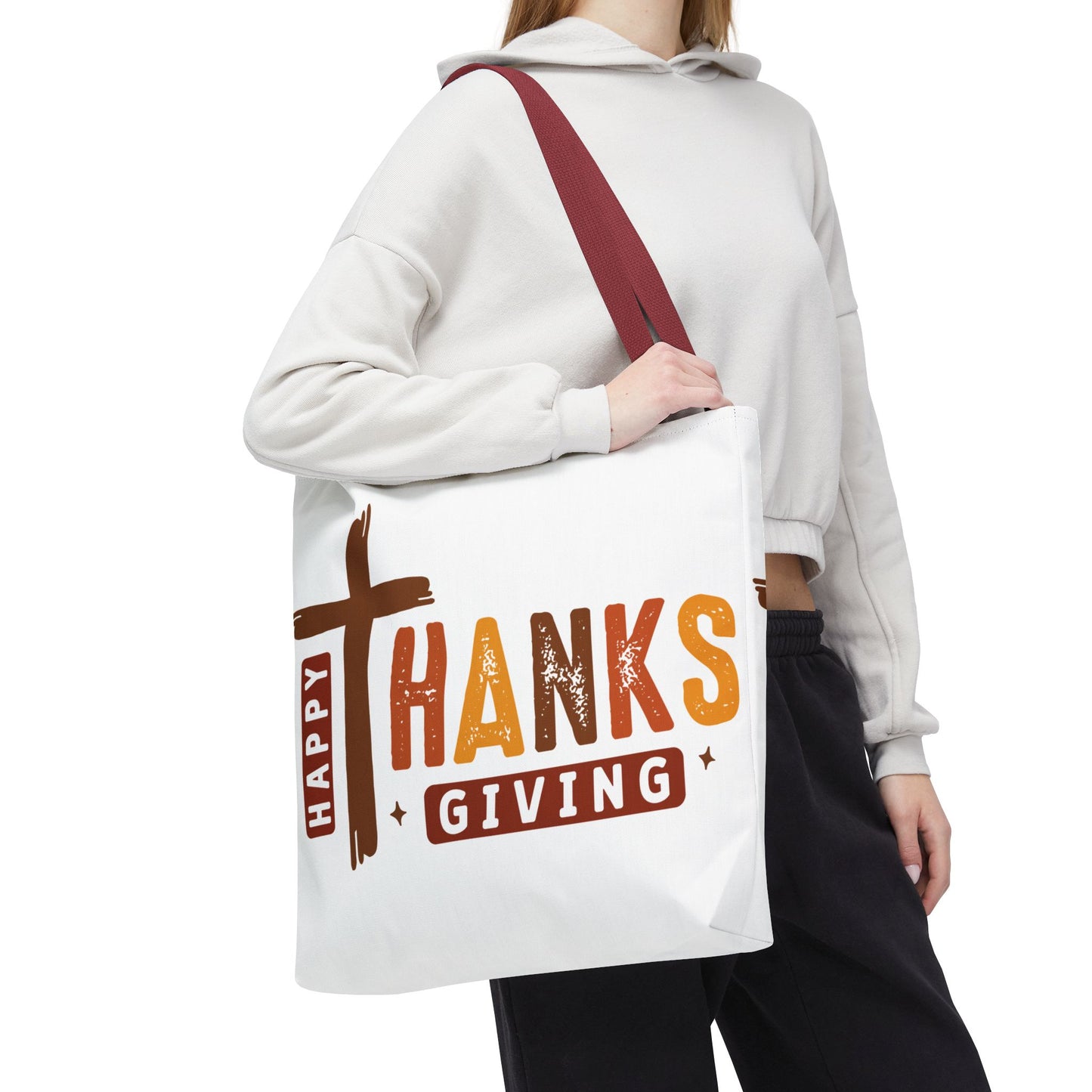 ✝️ Happy Thanksgiving Cross Tote – Faith & Gratitude in Fall Colors 🍂