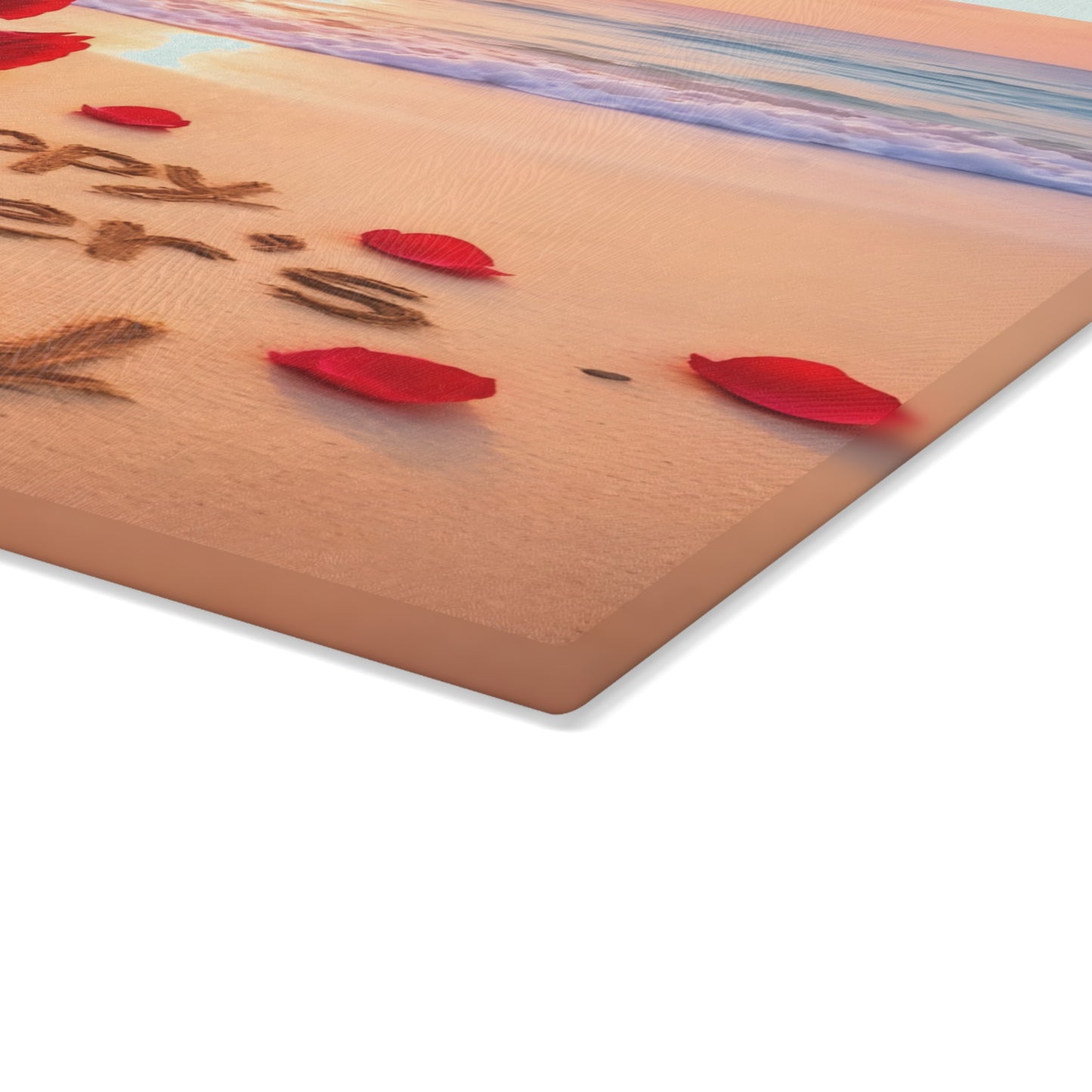 Mother’s Day Beach Scene Glass Cutting Board – Coastal Elegance with Heartfelt Charm