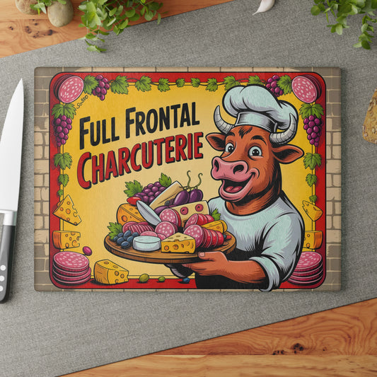 Tabla de cortar charcutería frontal completa: divertida decoración de cocina de Bull Chef para amantes de la carne y el queso
