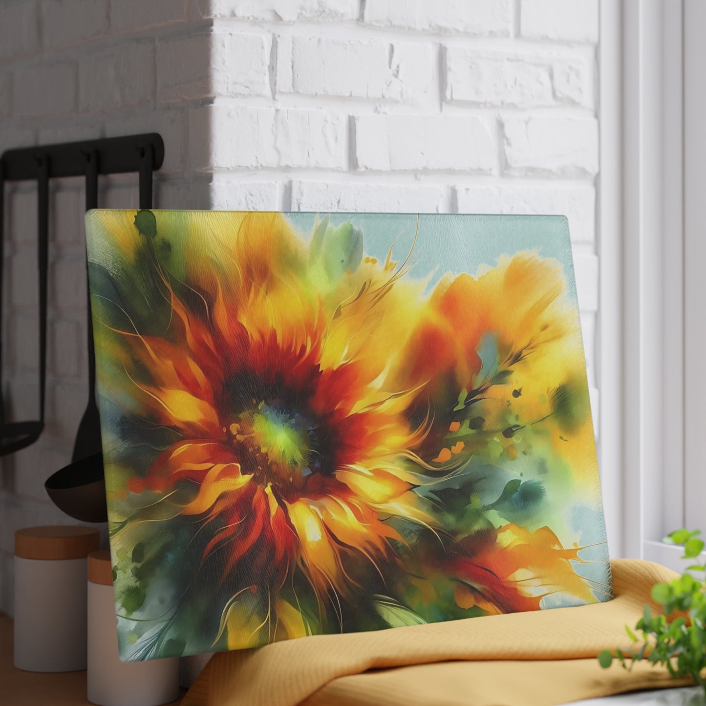 Tabla de cortar de vidrio templado con diseño de girasol: ¡Ilumina tu cocina!