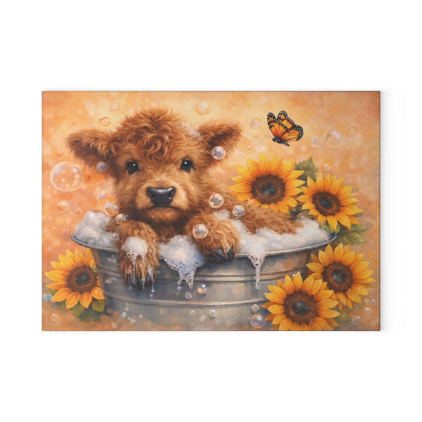 Highland Calf Bubble Bath Glass Cutting Board – Farmhouse Kitchen Decor