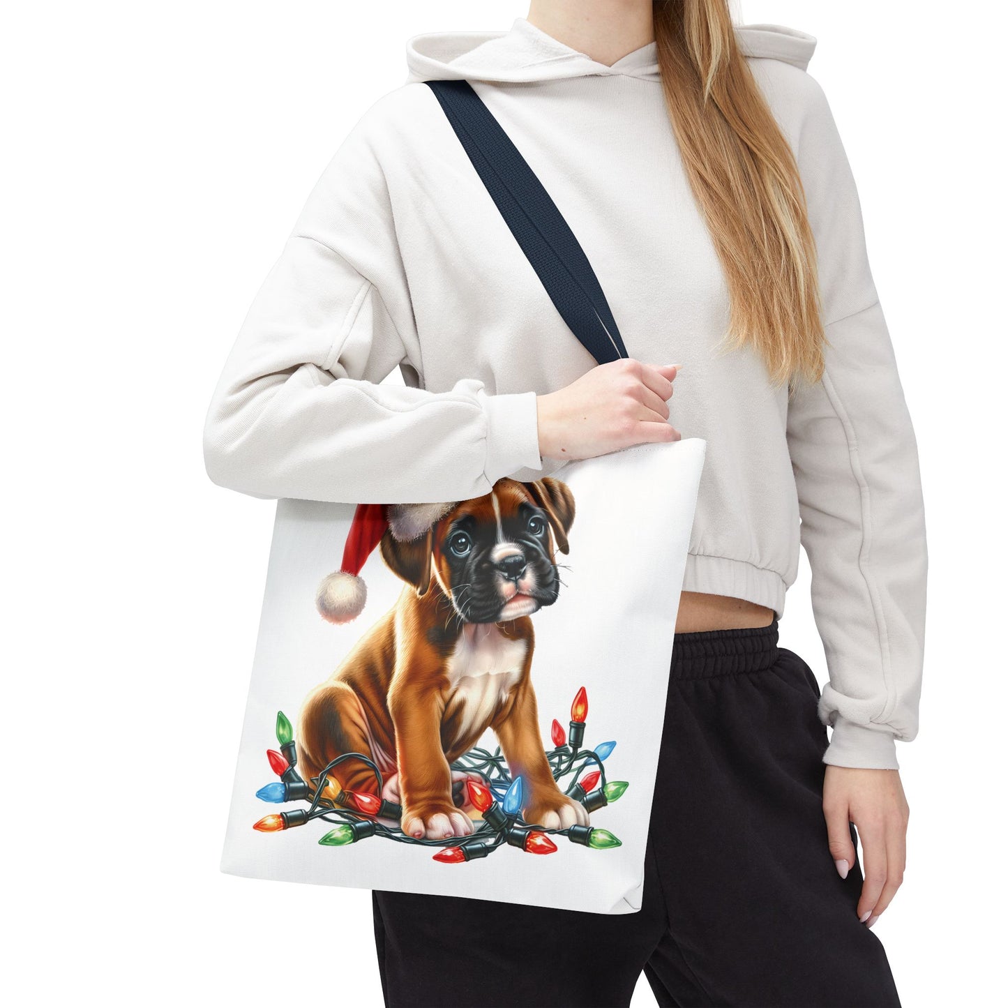 👜 Boxer Christmas Lights Tote Bag – Festive Charm for Dog Lovers 🎄