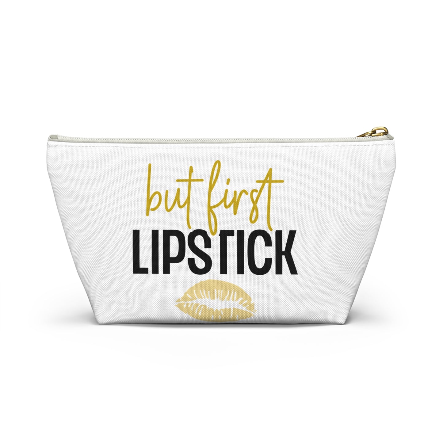 Accessory Pouch – "But First Lipstick" Yellow Makeup Bag