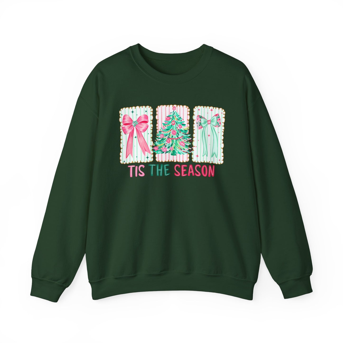 🎀🎄 ’Tis The Season Sweatshirt – Pastel Bows & Merry Tree Vibes ✨☃️