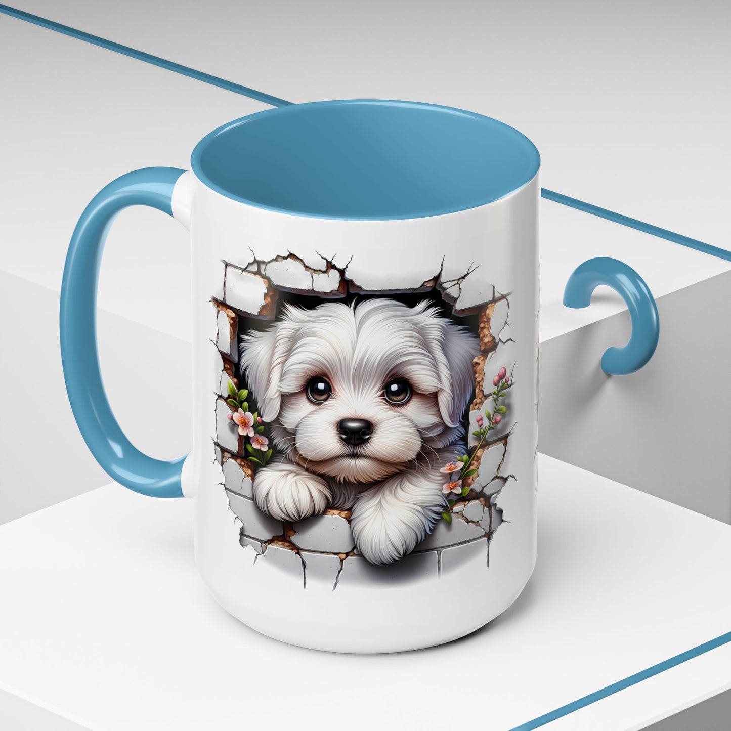 🎀🐶 Maltese Puppy Accent Mug – Cute Peek-Through Dog Design for Animal Lovers ☕💖