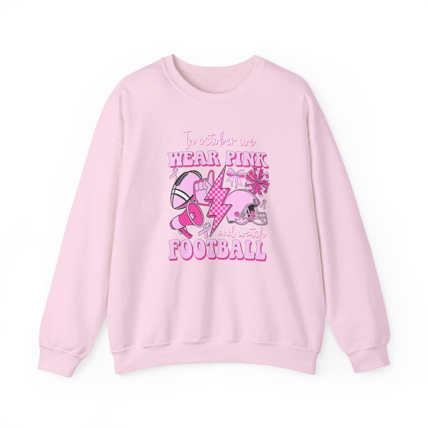 🏈🎀 In October We Wear Pink and Watch Football Sweatshirt – Breast Cancer Awareness Game Day