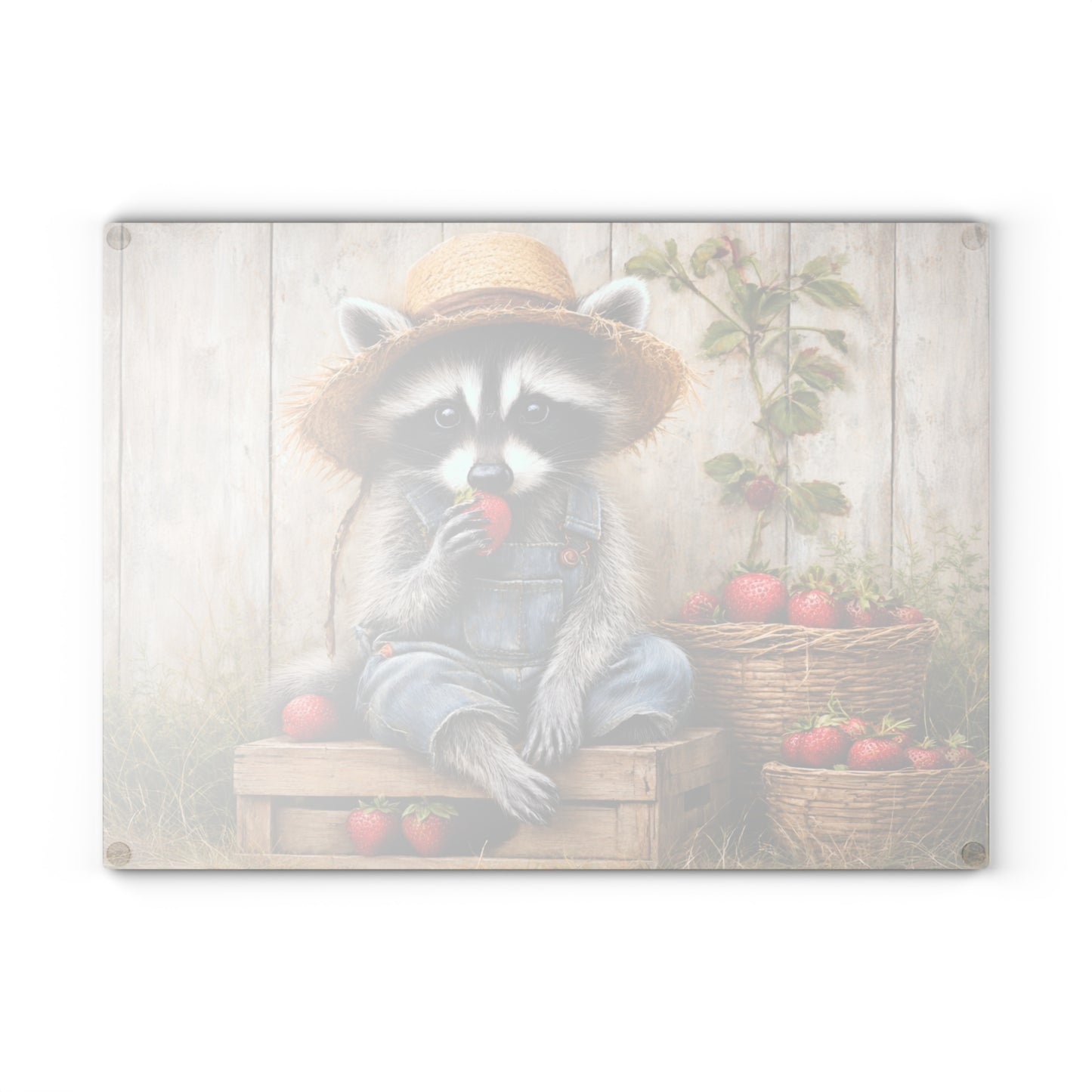 Strawberry Raccoon Farmhouse Glass Cutting Board – Cute Country Kitchen Decor