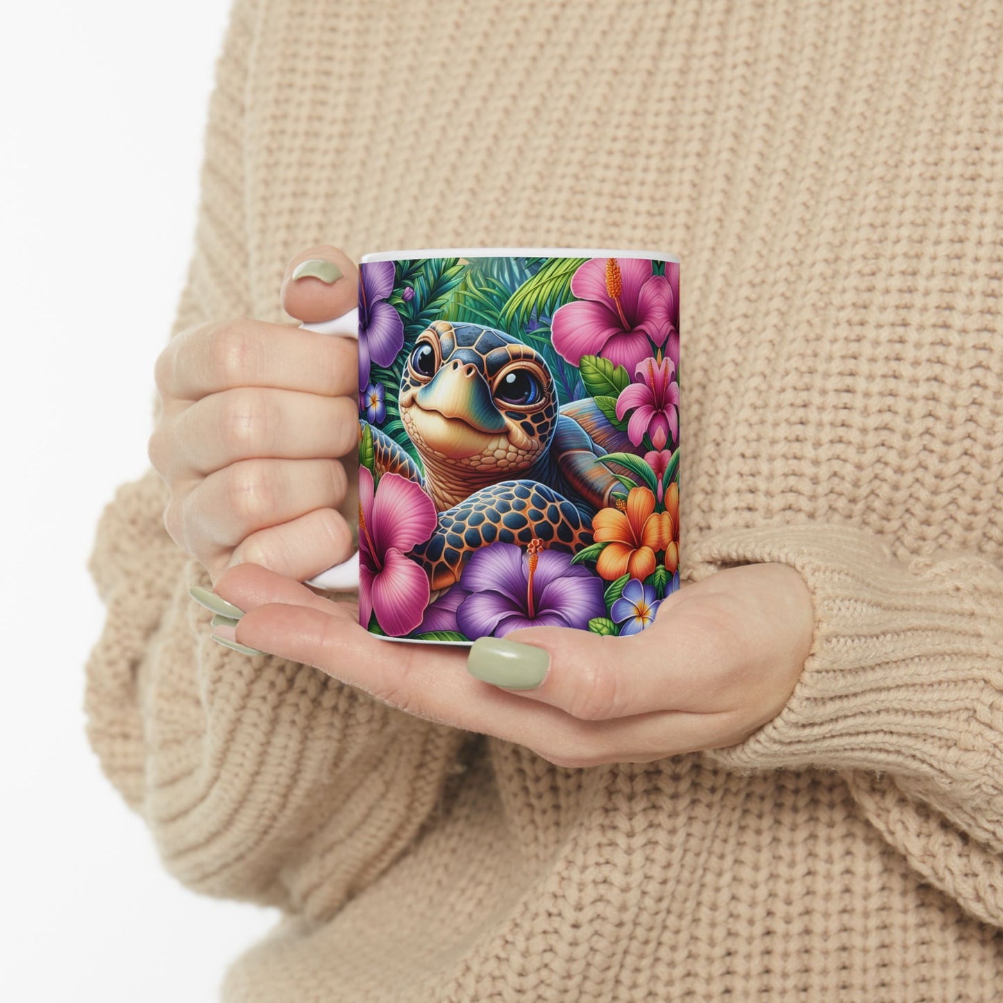🌺🐢 Personalized Sea Turtle Hibiscus Mug – Tropical Island Coffee Cup 🌴☕