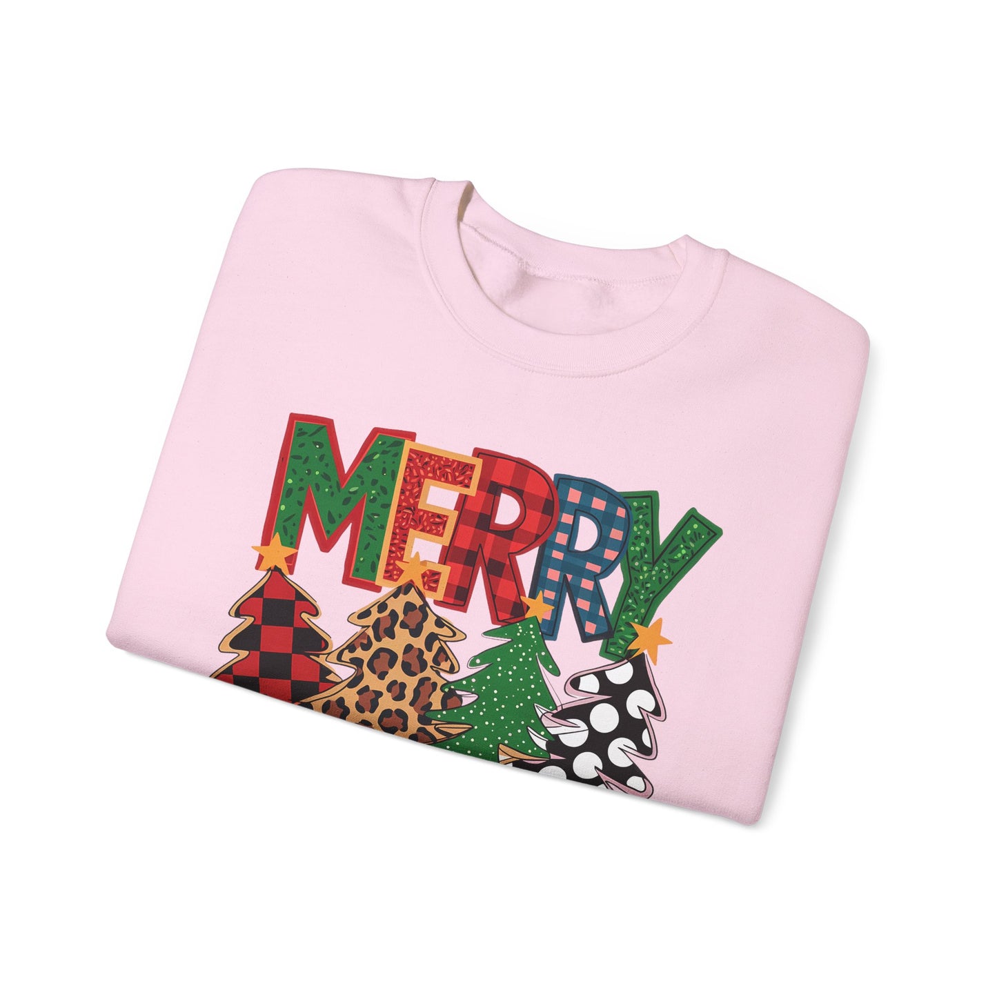 🎄✨ Merry Christmas Trees Sweatshirt – Bold Patterns & Festive Cheer