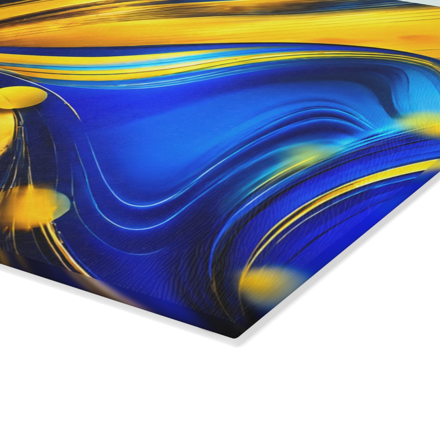 Blue & Gold Abstract Glass Cutting Board – Modern Fluid Art Kitchen Decor