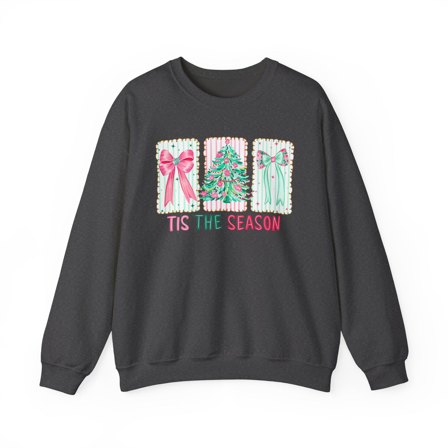 🎀🎄 ’Tis The Season Sweatshirt – Pastel Bows & Merry Tree Vibes ✨☃️