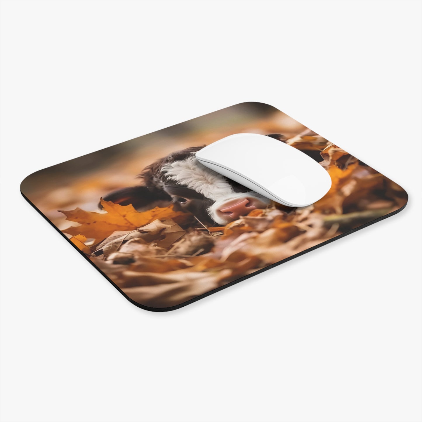 🖱️🍁🐮 Fall Calf Mouse Pad – Cozy Autumn Leaves Desk Art