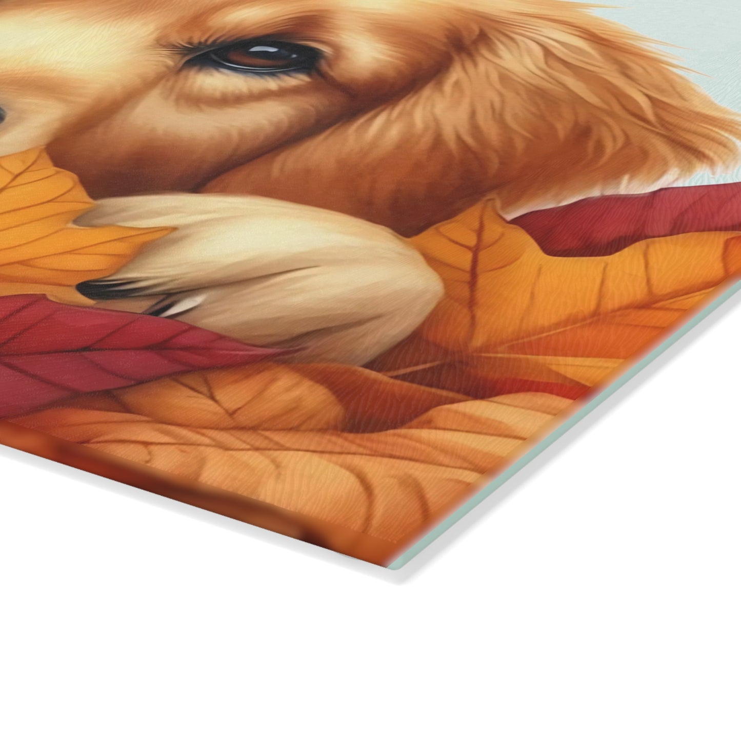 🍂🐾 Golden Retriever Autumn Leaves Cutting Board – Cozy Fall Kitchen Charm with Puppy Love 🐕🍁