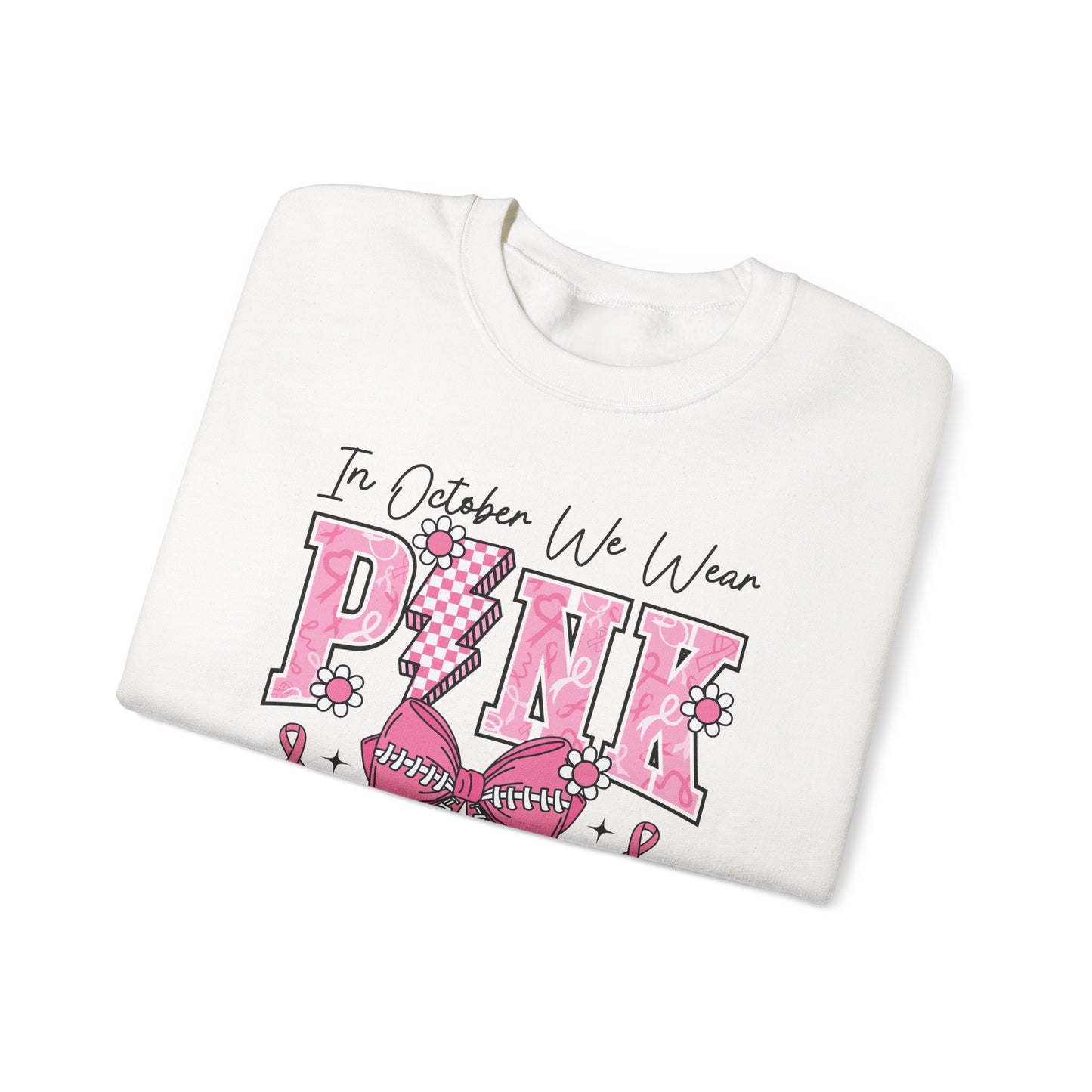 ⚡🎀 PINK Sweatshirt – Breast Cancer Awareness Bow & Lightning Bolt