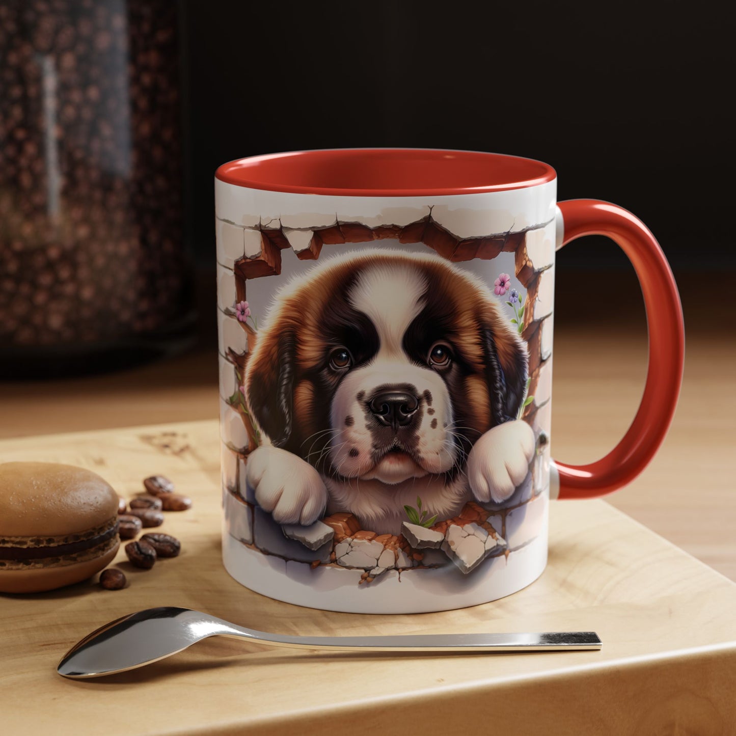 🐾☕ St. Bernard Puppy Peek Accent Mug – Gentle Giant Pup Lover Gift ✨❤️