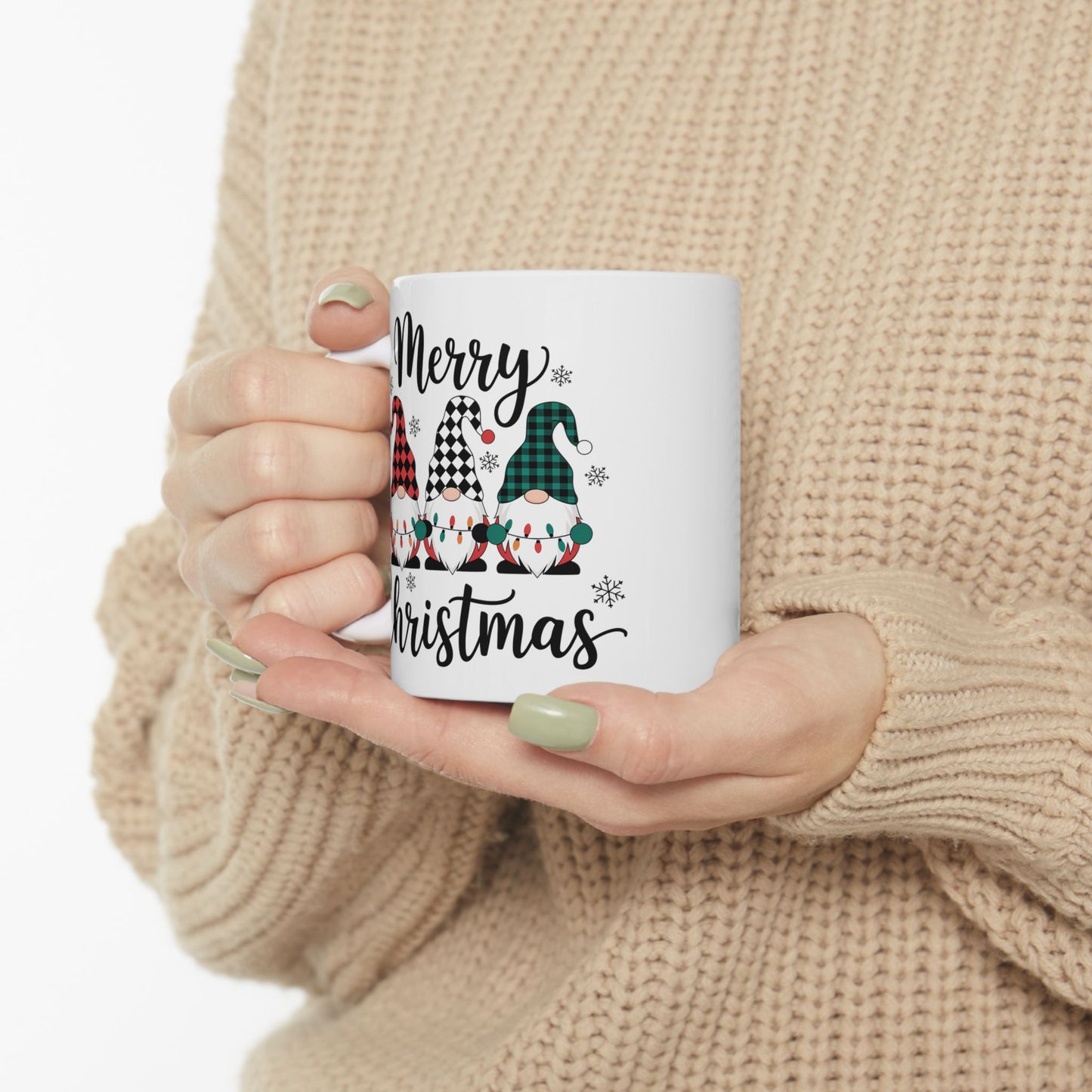 🎅🎄 Merry Christmas Gnomes – Festive Plaid Holiday Cup ✨☕