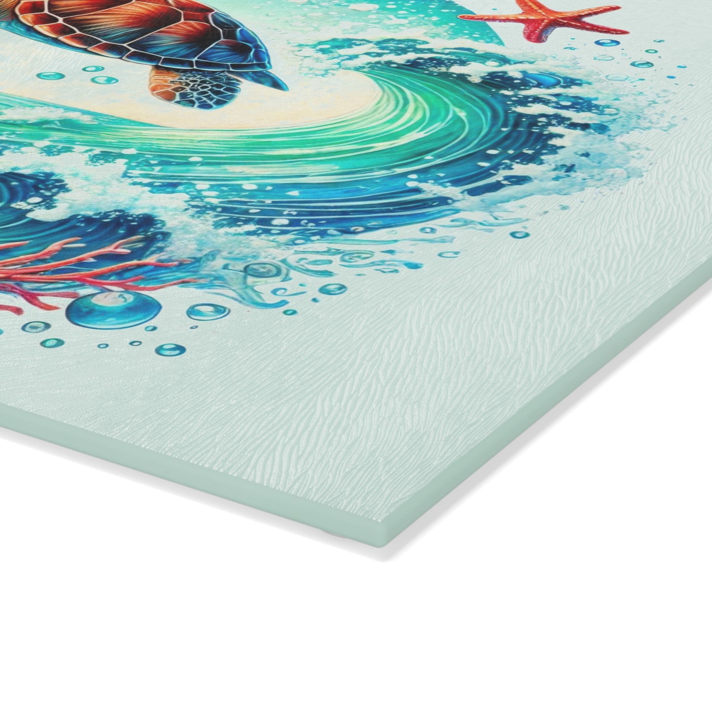 Tabla de cortar con diseño de tortuga y olas del océano: un toque de serenidad y estilo costero
