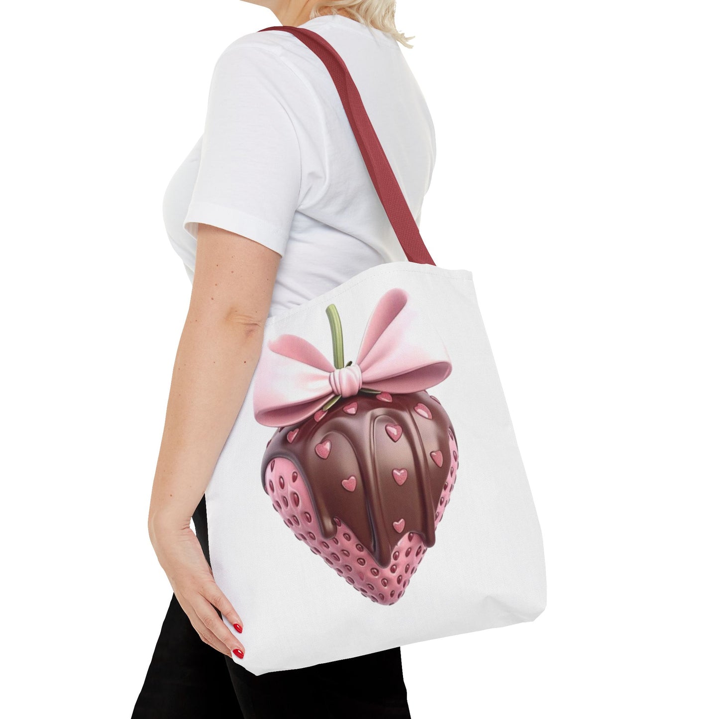 🍓 Chocolate-Dipped Strawberry Tote Bag – Sweet, Romantic & Practical 🍫