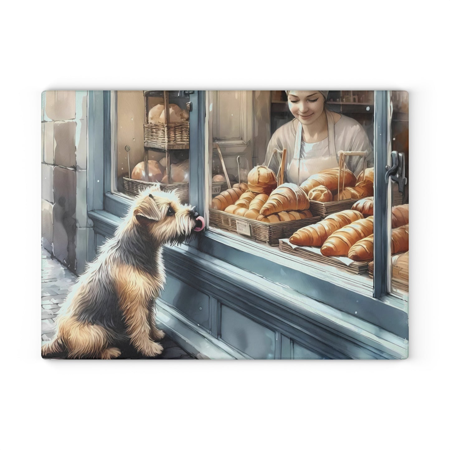 Bakery Scene Cutting Board, Terrier Dog Design, Dog Lover Gift, Baking Decor Bakery Lover Gift, Unique Kitchen Gift