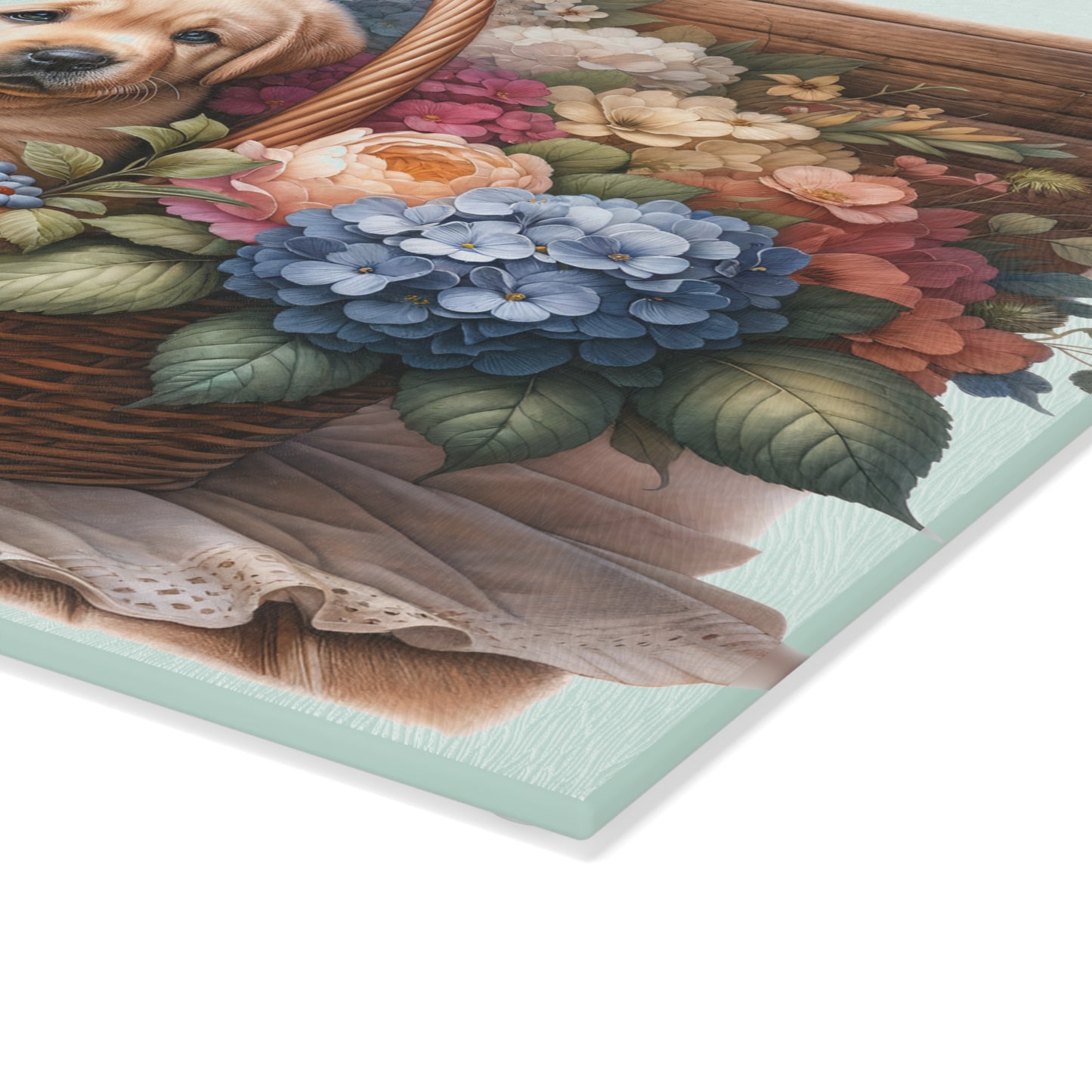 🐾🌸 Light Wood Basket Labrador Puppy Cutting Board – Classic Elegance with Floral Charm 🌼