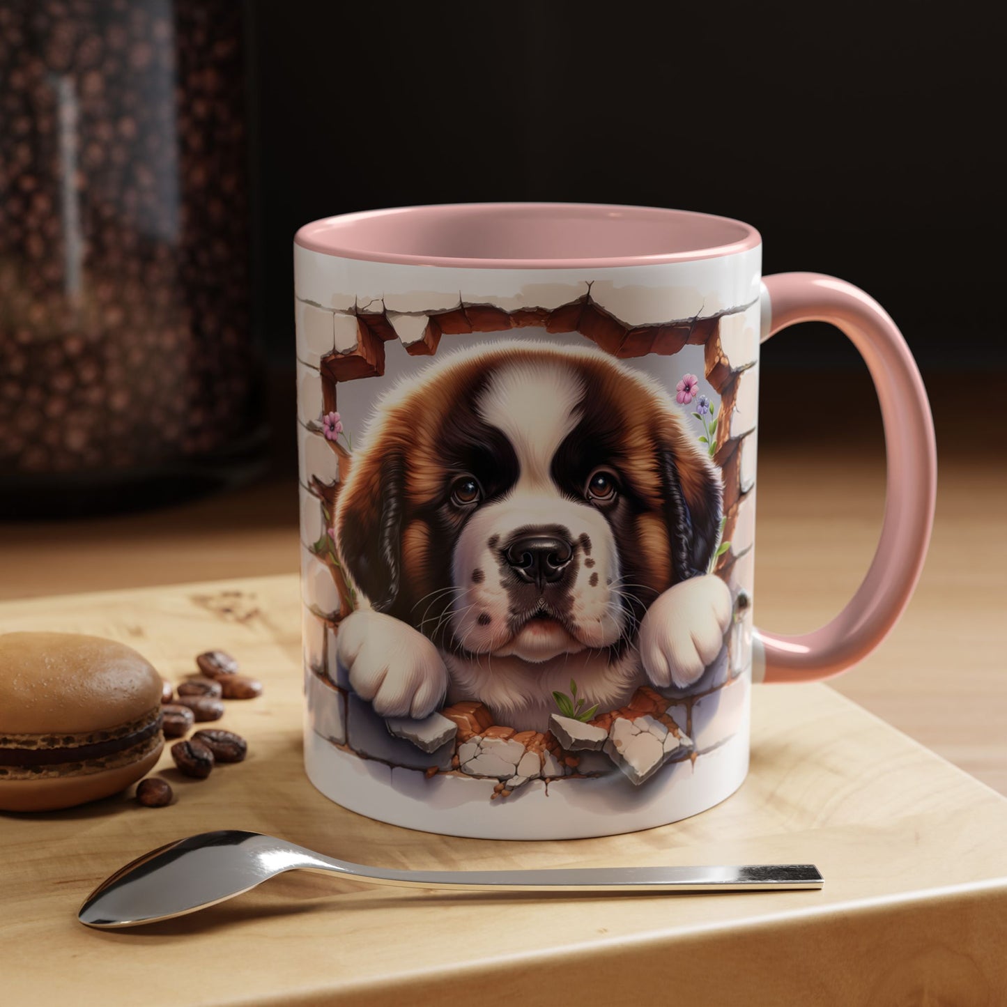 🐾☕ St. Bernard Puppy Peek Accent Mug – Gentle Giant Pup Lover Gift ✨❤️