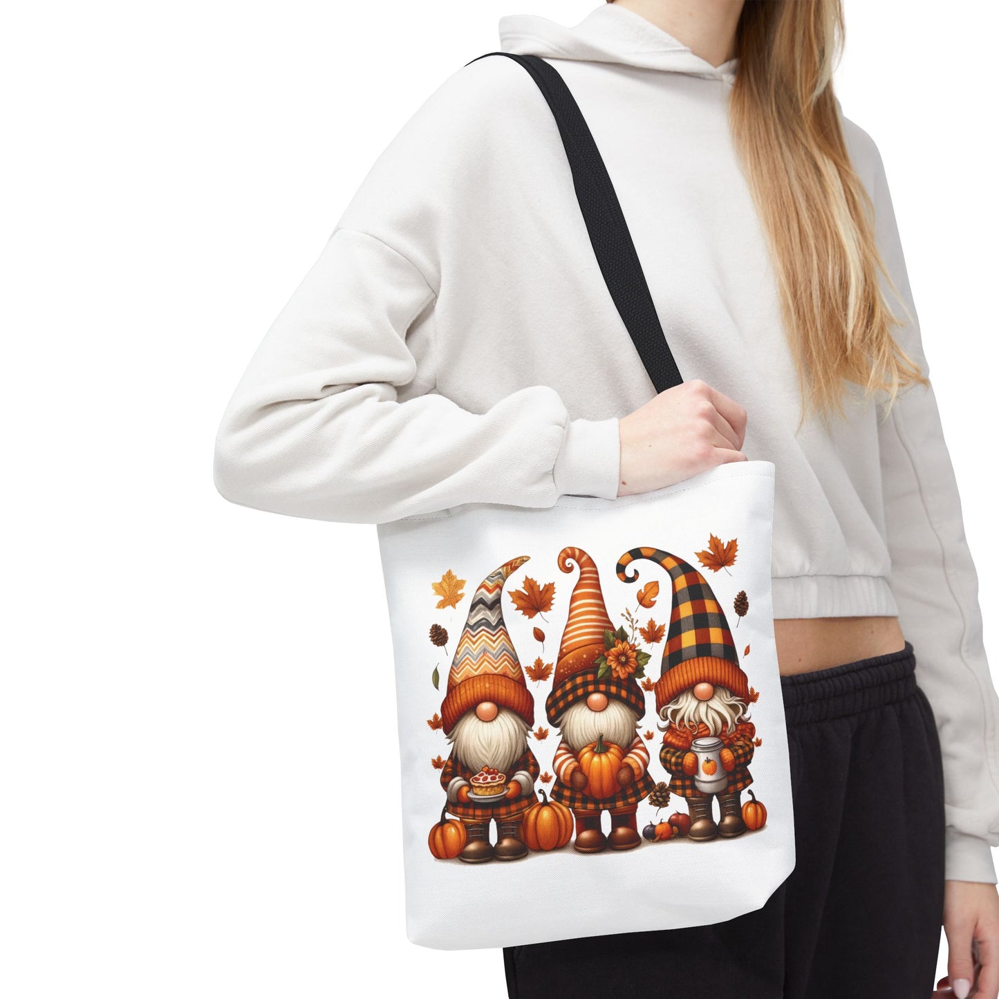 🍁 Autumn Gnome Trio Tote Bag – Cozy Fall Charm with Pumpkin Spice Magic
