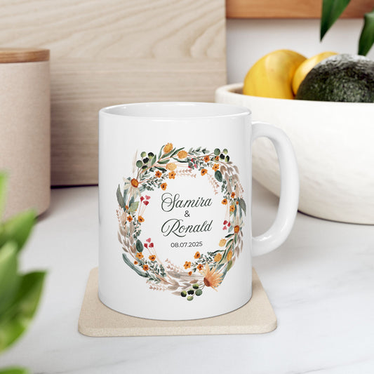 Taza personalizada con corona floral: un hermoso regalo personalizado