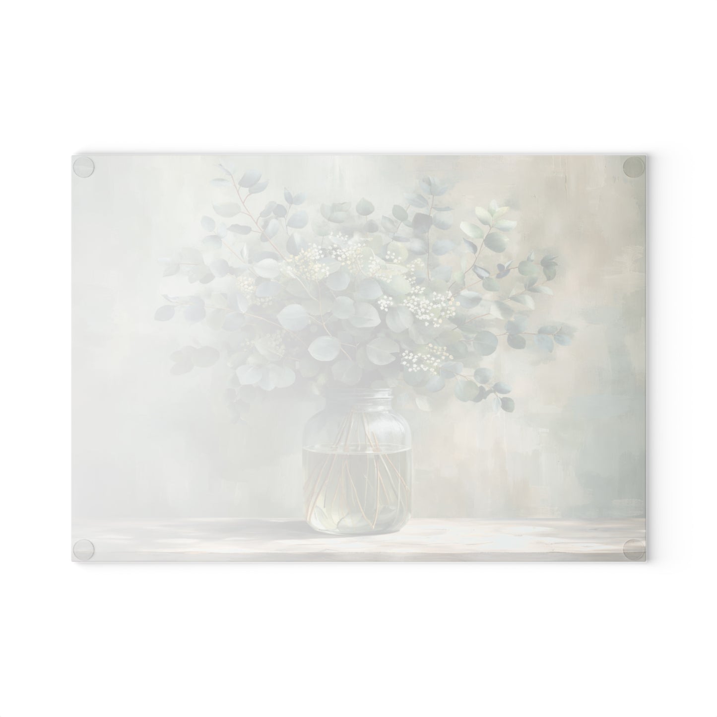 Eucalyptus Mason Jar Glass Cutting Board – Farmhouse Botanical Kitchen Decor