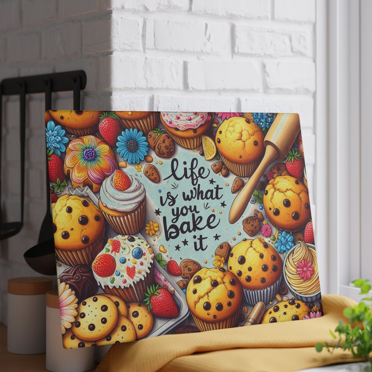 🍪 Life Is What You Bake It Cutting Board – Sweet Style for Your Kitchen 🧁