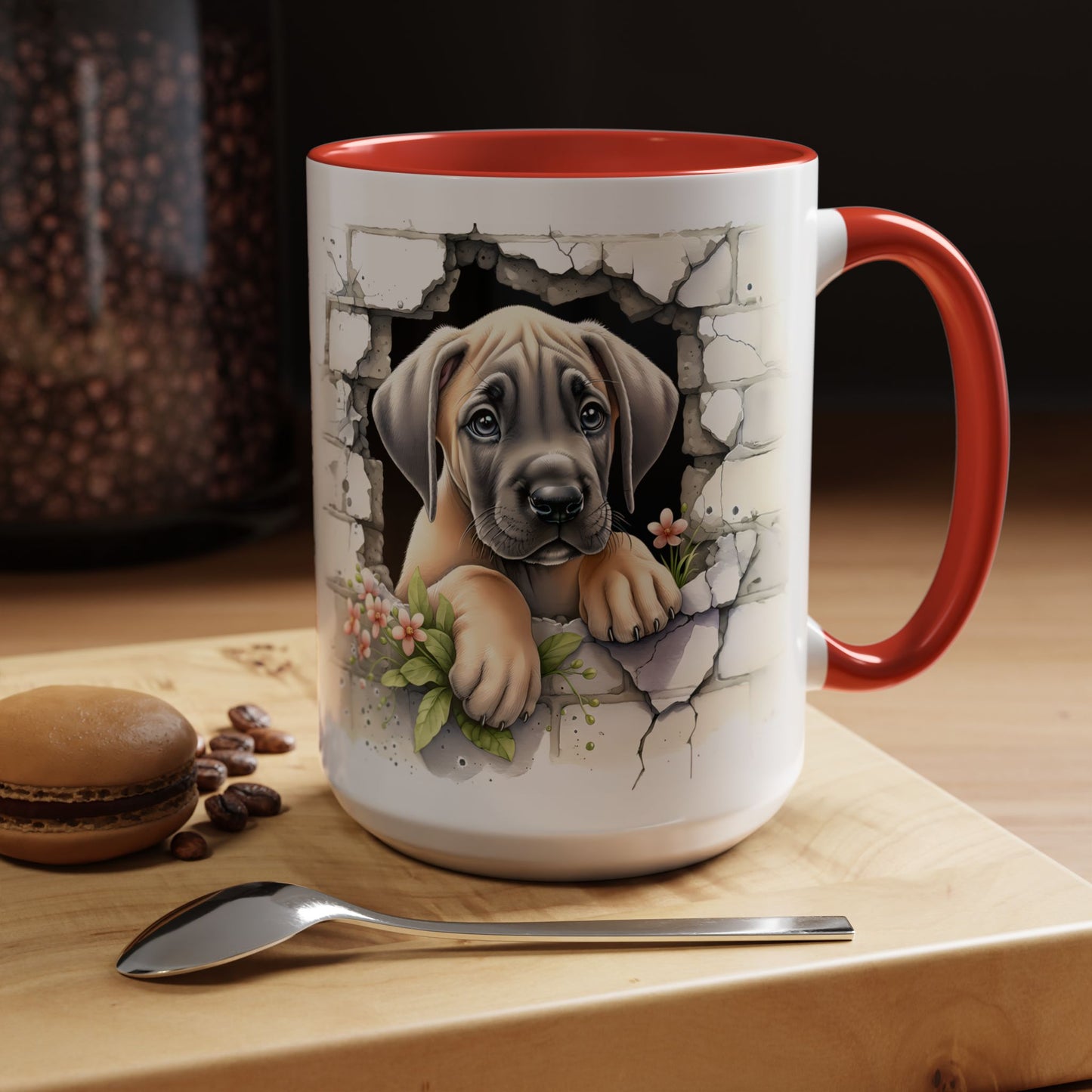 🐾 Great Dane Puppy Accent Mug – Sweet Peek-Through Puppy Design ☕💛