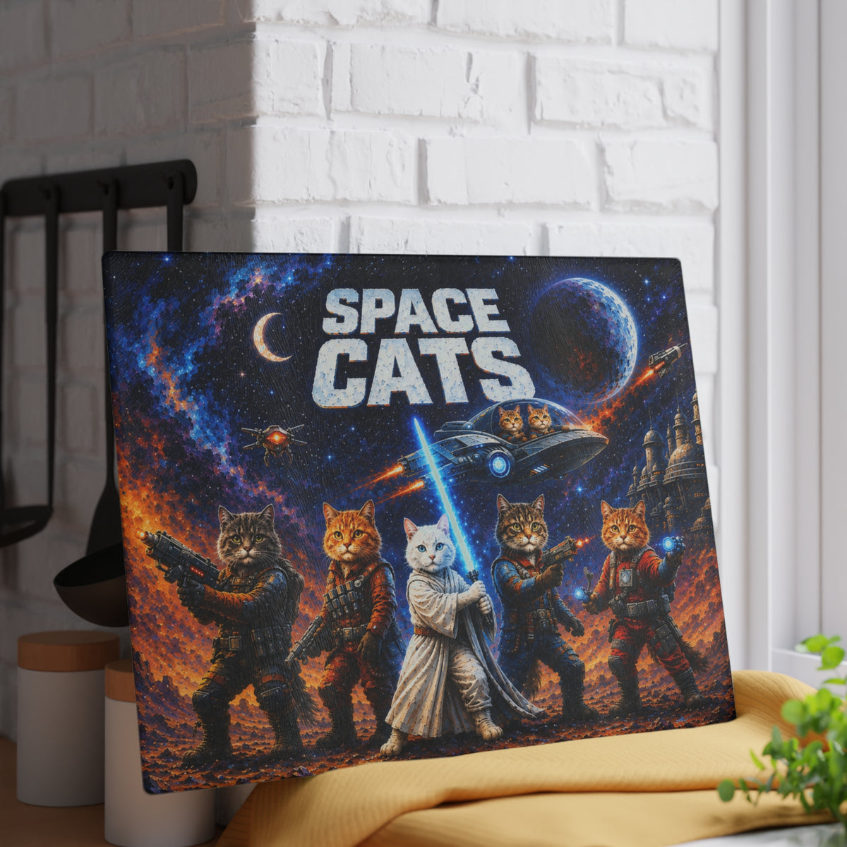 Space Cats Cosmic Adventure Tempered Glass Cutting Board