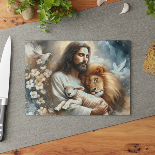 Tabla de cortar de Jesús, tabla de cortar de vidrio templado, tabla de charcutería, tabla de cortar, regalo de inauguración de la casa, tabla de cortar personalizada