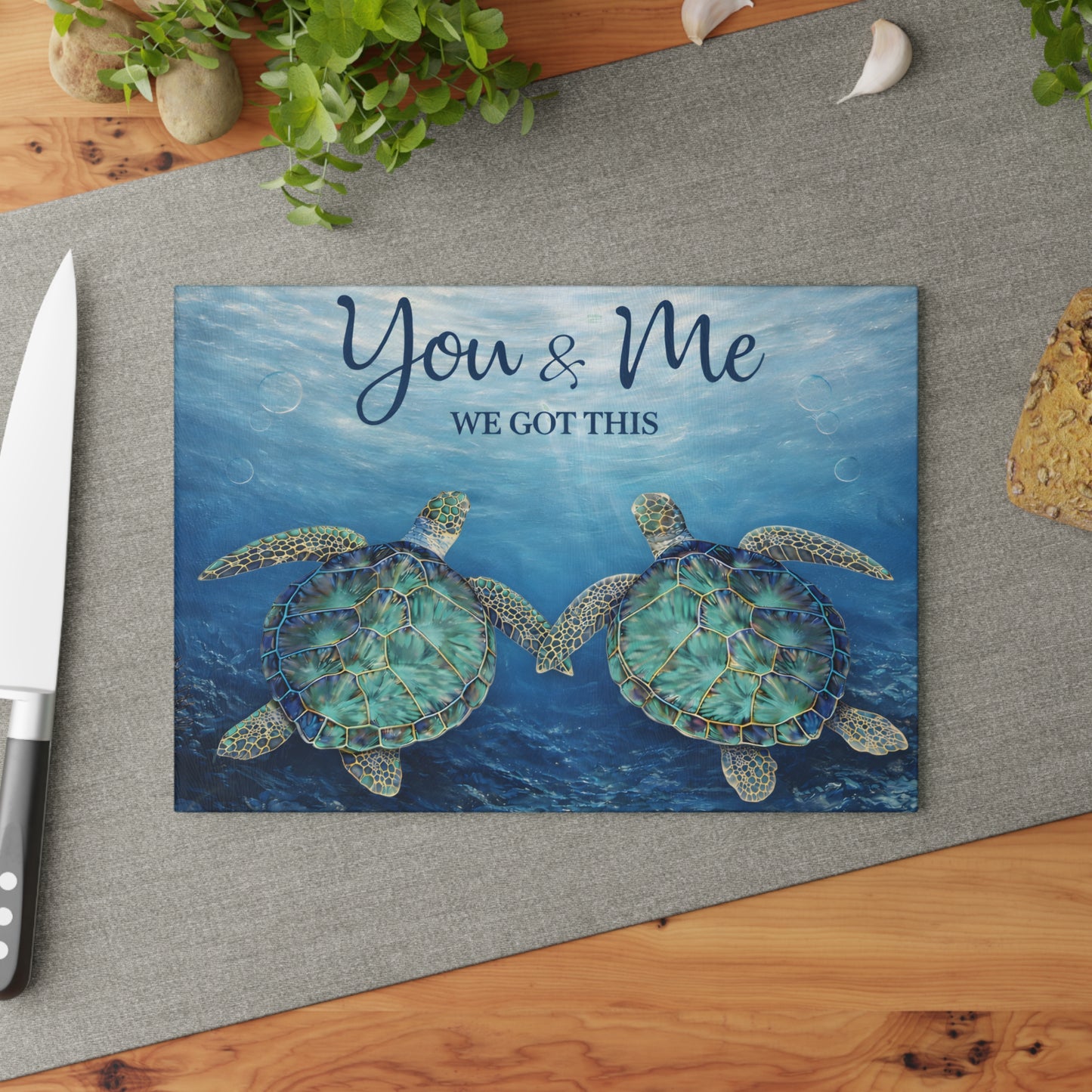 You & Me Sea Turtle Glass Cutting Board – We Got This Inspirational Ocean Art Kitchen Decor