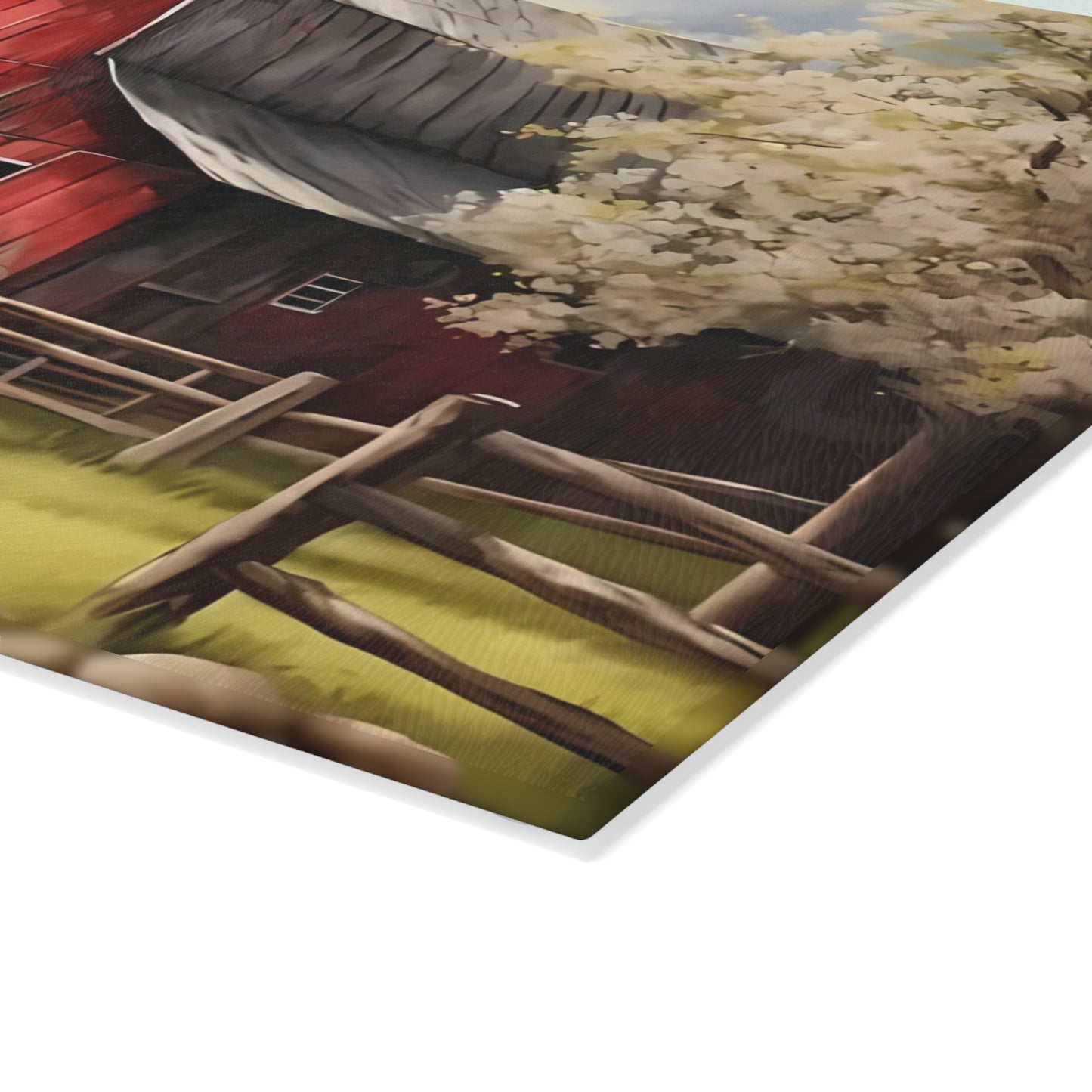 🌸🚜 Rustic Red Barn Blossom Cutting Board – Farmhouse Charm for Your Kitchen 🌾🐓