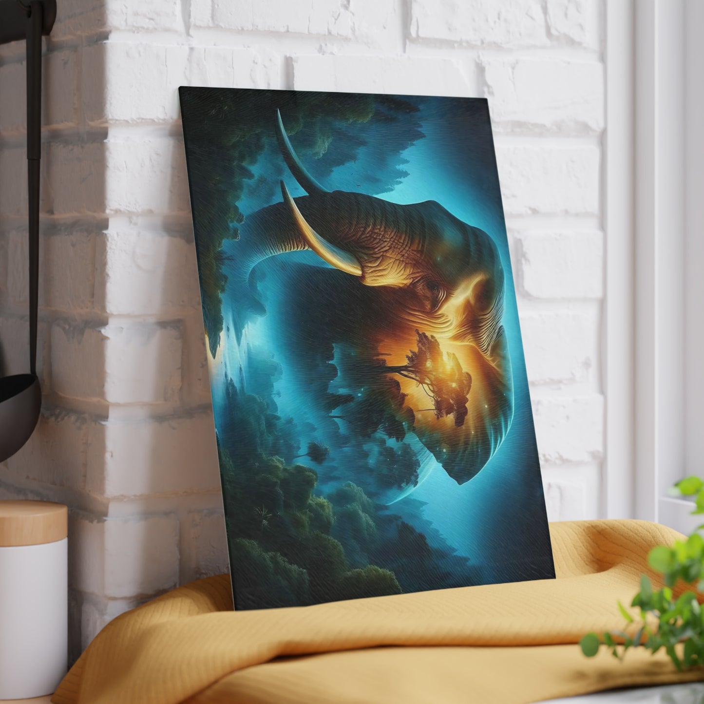 Tabla de cortar de vidrio templado con forma de elefante: presenta una impresionante representación artística de un elefante.