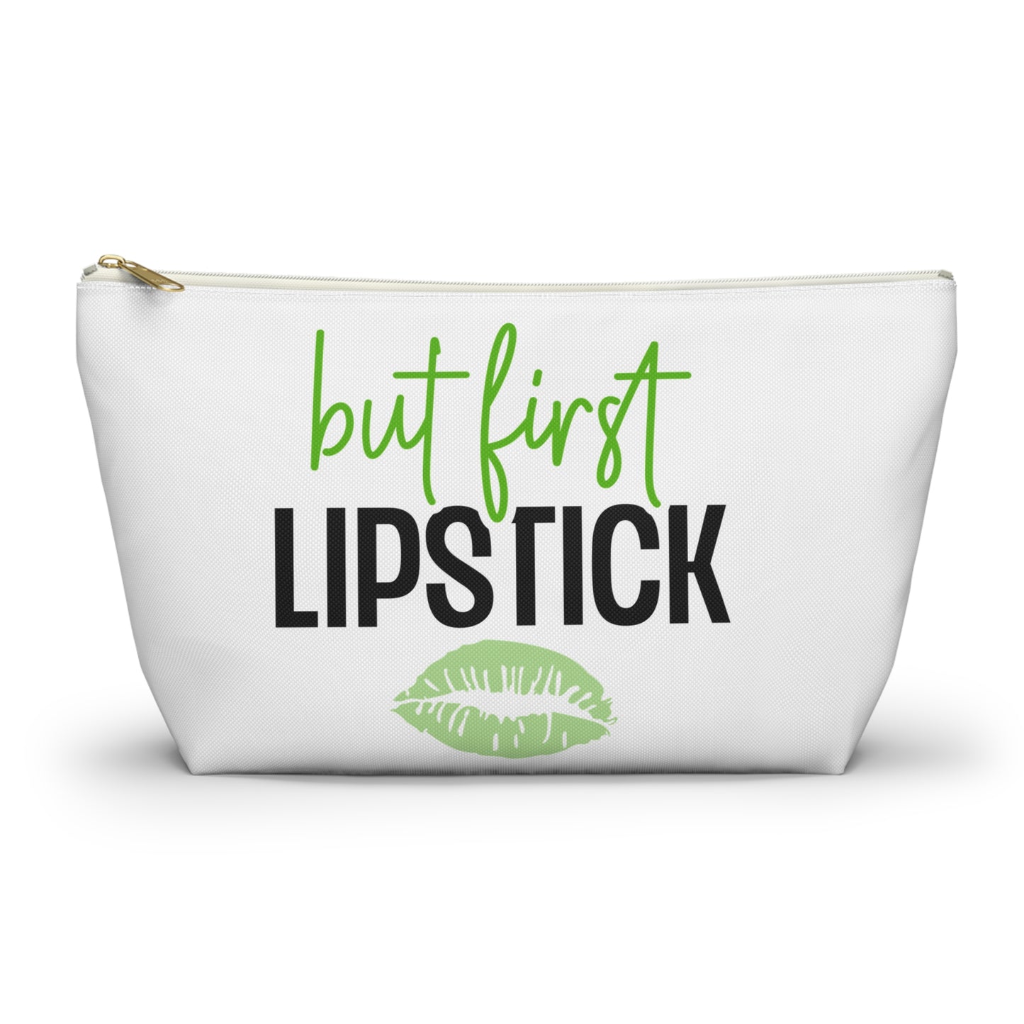 Accessory Pouch – "But First Lipstick" Green Makeup Bag