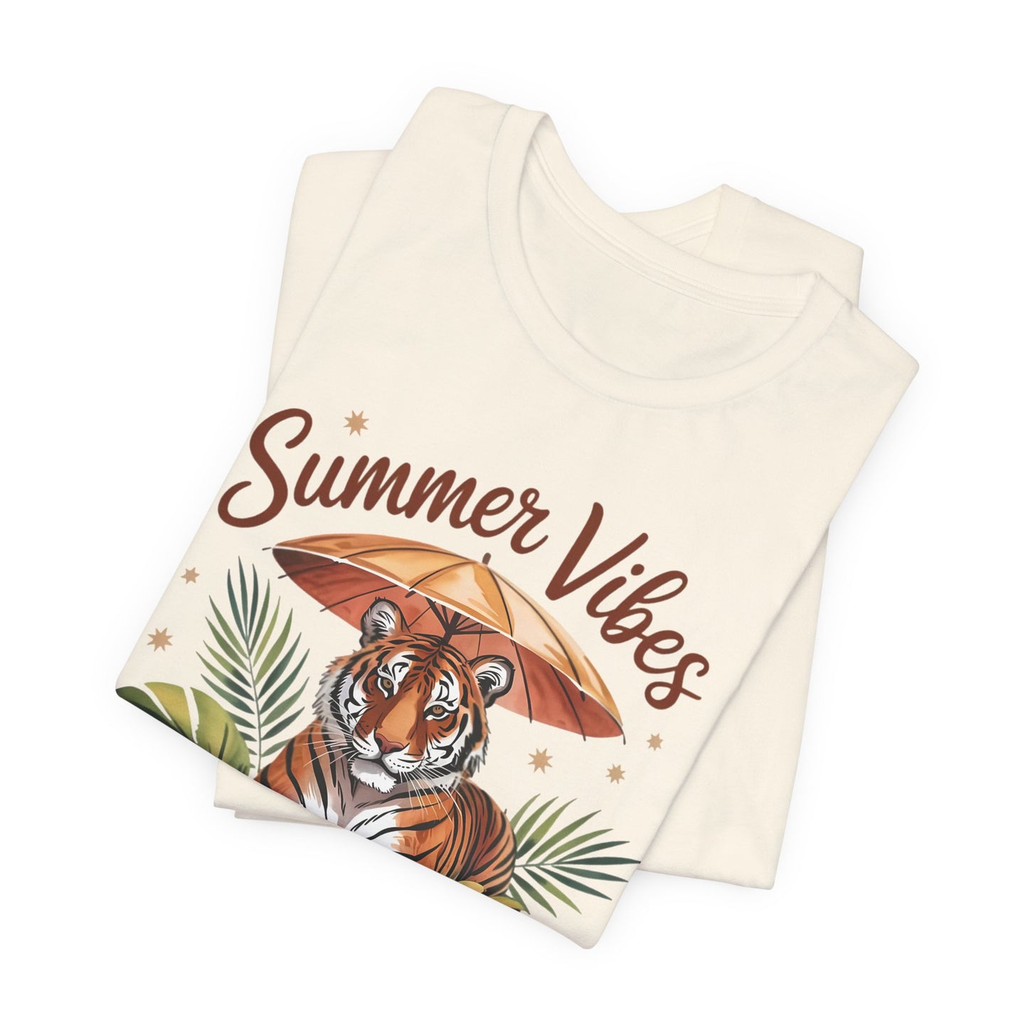 Camiseta Summer Vibes Tiger – Gráfico de palmeras de la selva con paraguas | Múltiples opciones de color