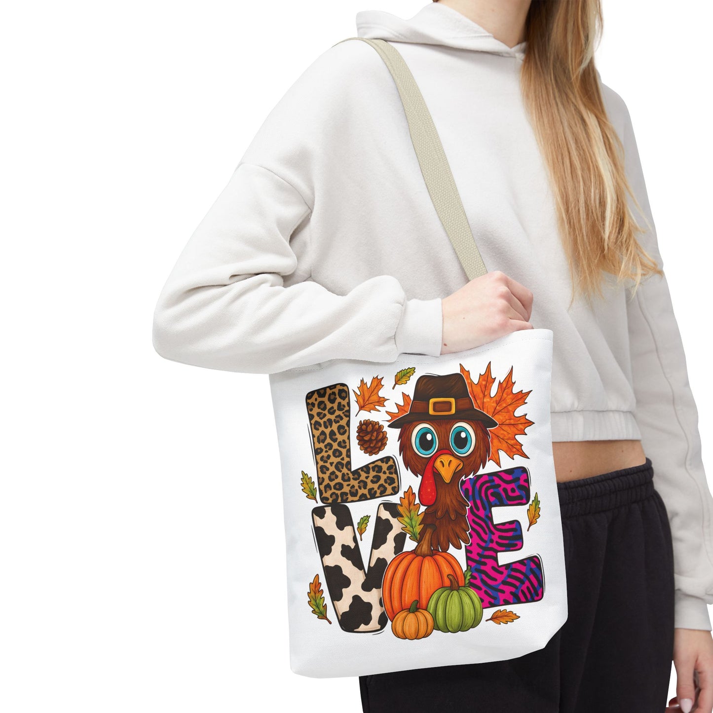 🦃 LOVE Turkey Tote Bag – Wild Prints, Big Eyes & Thanksgiving Fun 🎨