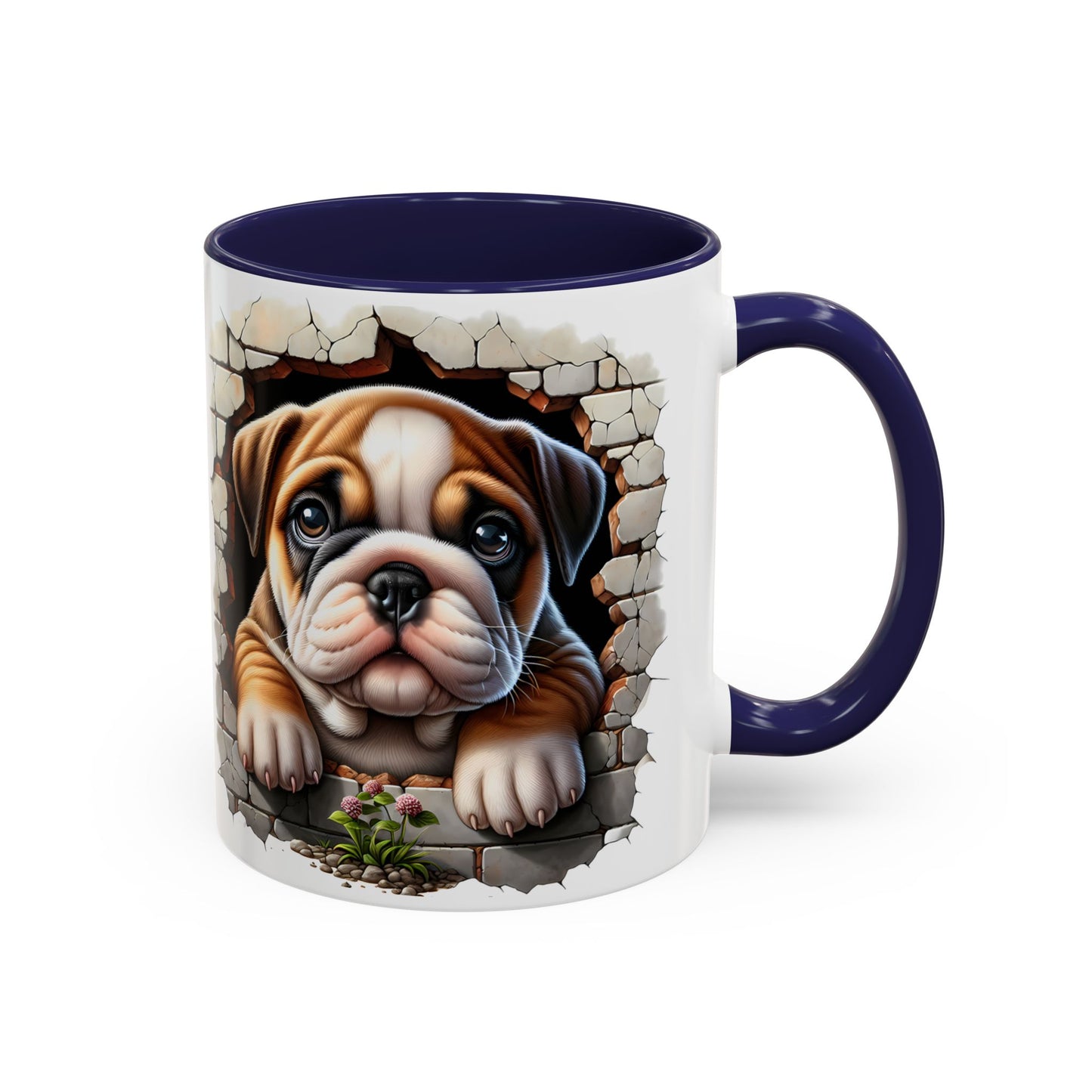 🎀🐶 English Bulldog Puppy Accent Mug – Cute Peek-Through Dog Design for Animal Lovers ☕💖
