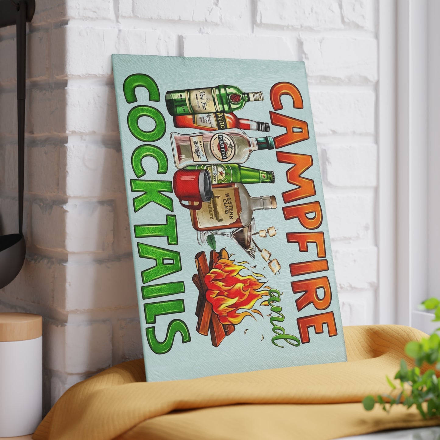 Tabla de cortar para fogatas, decoración con temática de whisky, decoración para entretenimiento al aire libre, cócteles para fogatas, regalo de bar único, decoración de aventuras al aire libre