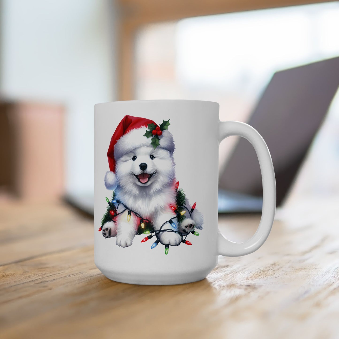 ☃️ American Eskimo Christmas Mug – Fluffy Holiday Cheer in a Santa Hat 🎄