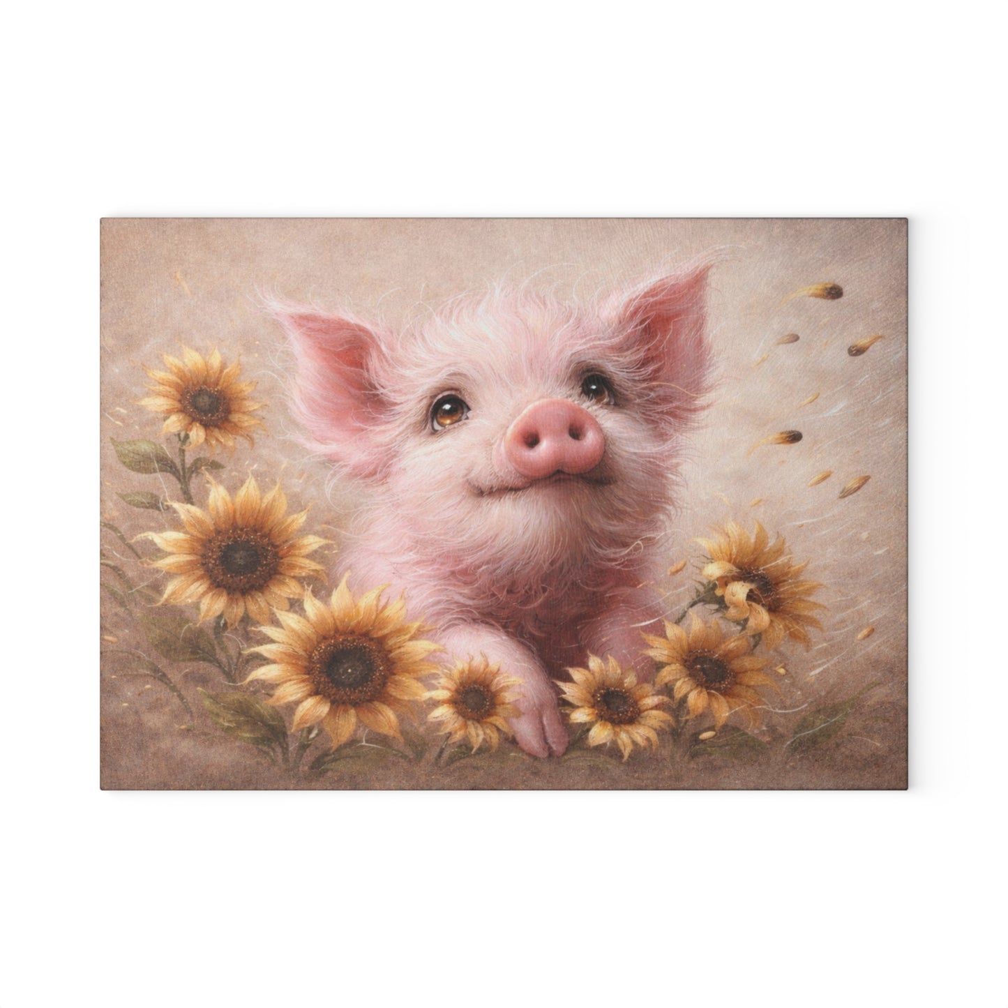Sunflower Pig Glass Cutting Board – Cozy Farmhouse Kitchen Decor