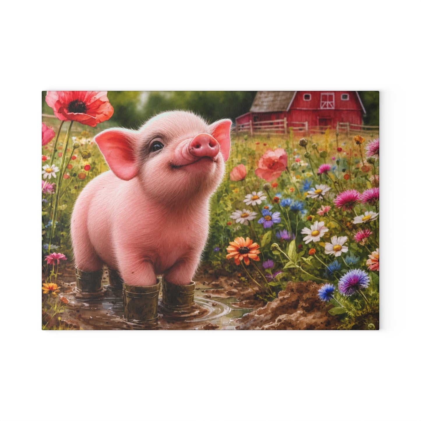 Farm Piglet Glass Cutting Board – Country Charm for Your Kitchen