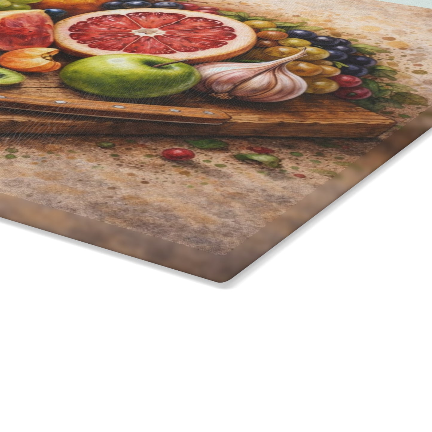 Rustic Fruit Harvest Glass Cutting Board – Vintage Farmhouse Kitchen Art