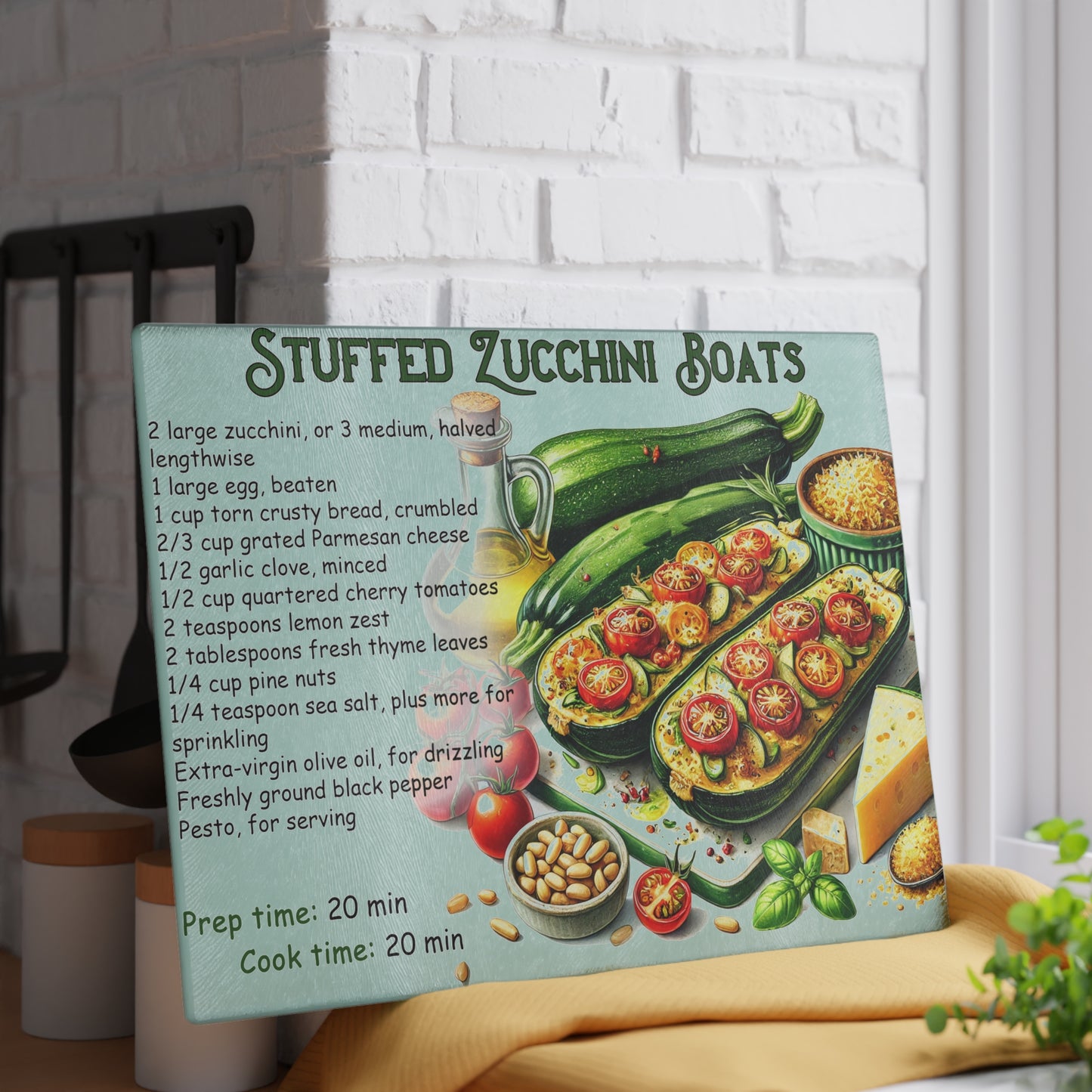 🥒 Stuffed Zucchini Boats – Fresh and Fun Kitchen Cutting Board
