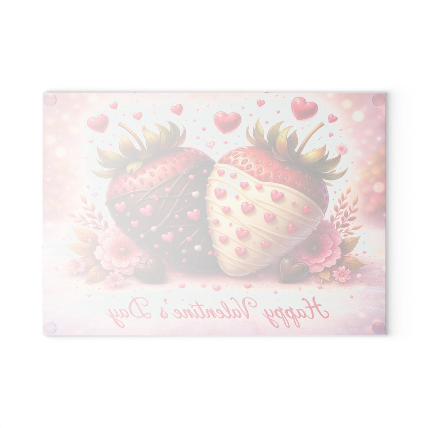 Chocolate-Covered Strawberries Valentine Glass Cutting Board – Romantic Kitchen Art Gift